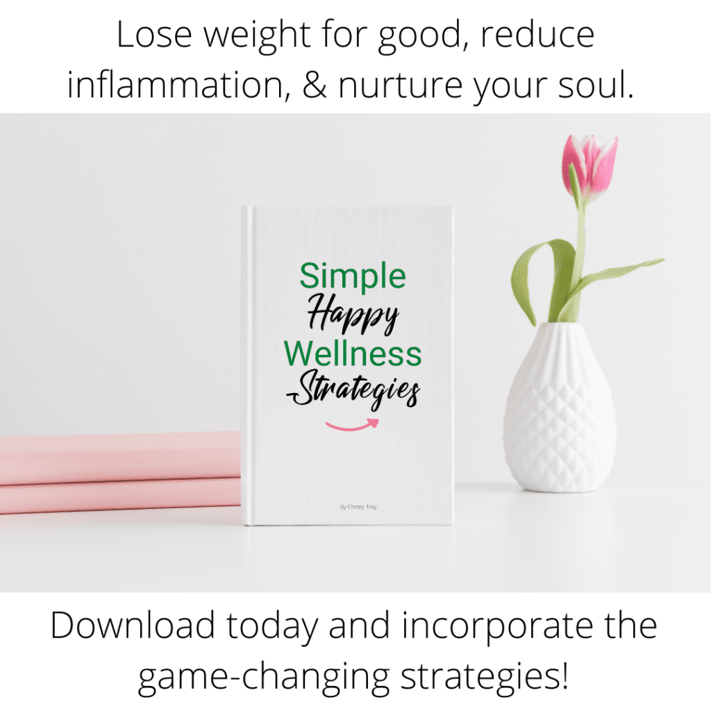 Simple Happy Wellness Strategies Book with flower vase